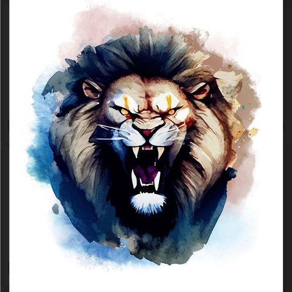 Blue Brown Watercolor Lion Portrait Wall Art Home Decor Poster Print - Picture 3 of 3